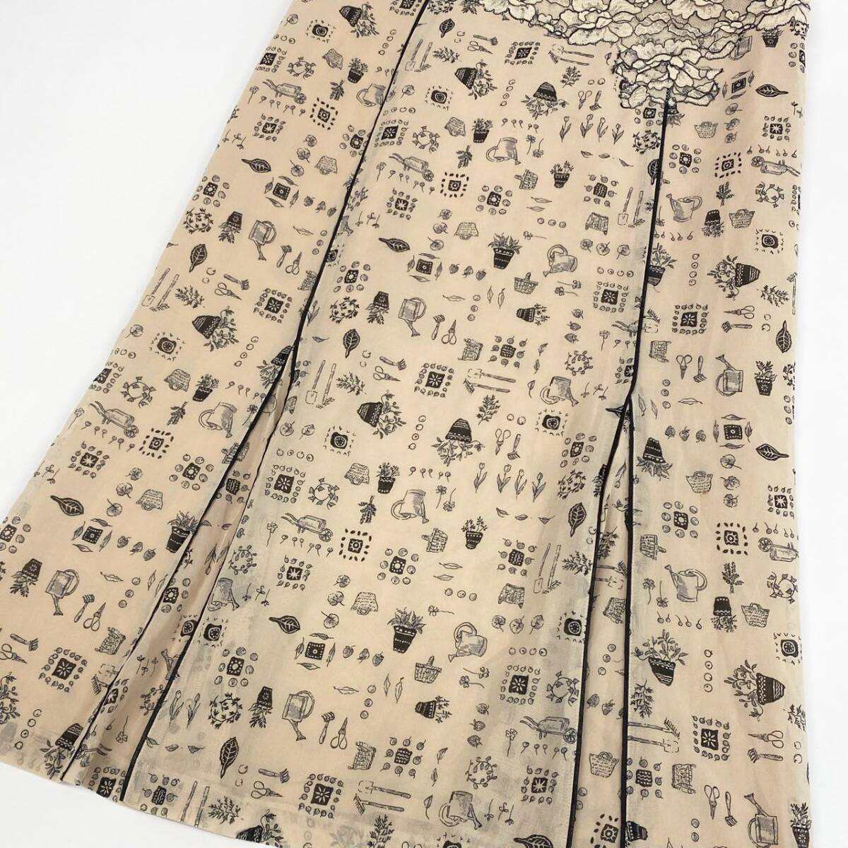 60j27 Roosa ロッサ 半袖ワンピース ロングワンピース ニット レース 総柄 44サイズ ベージュ ブラック レディースu02t_画像5