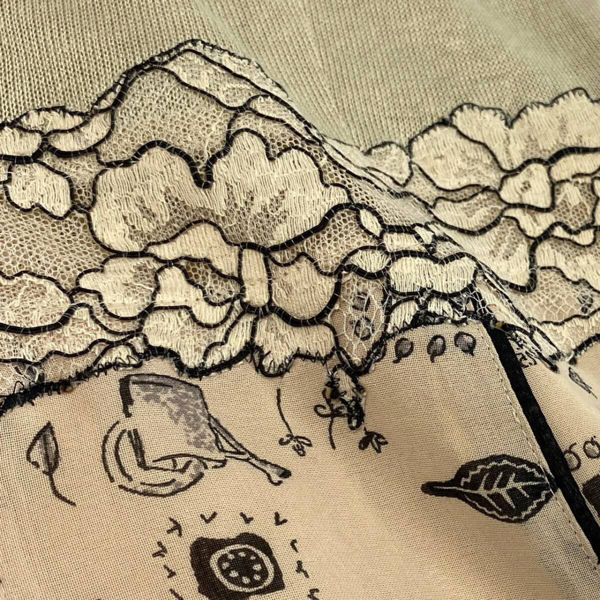 60j27 Roosa ロッサ 半袖ワンピース ロングワンピース ニット レース 総柄 44サイズ ベージュ ブラック レディースu02t_画像6