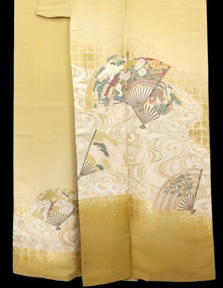 ＊未着用＊【寿光織】一つ紋 正絹色留袖　暈し　扇に観世水紋　裄：63.5cm　e-2723_画像4