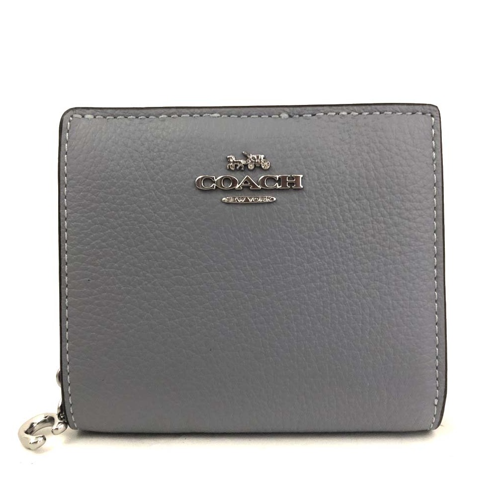 1円 未使用品 COACH コーチ スナップ ウォレット レザー ロゴ 二つ折り 財布　ブルー　/ZX1503_画像1