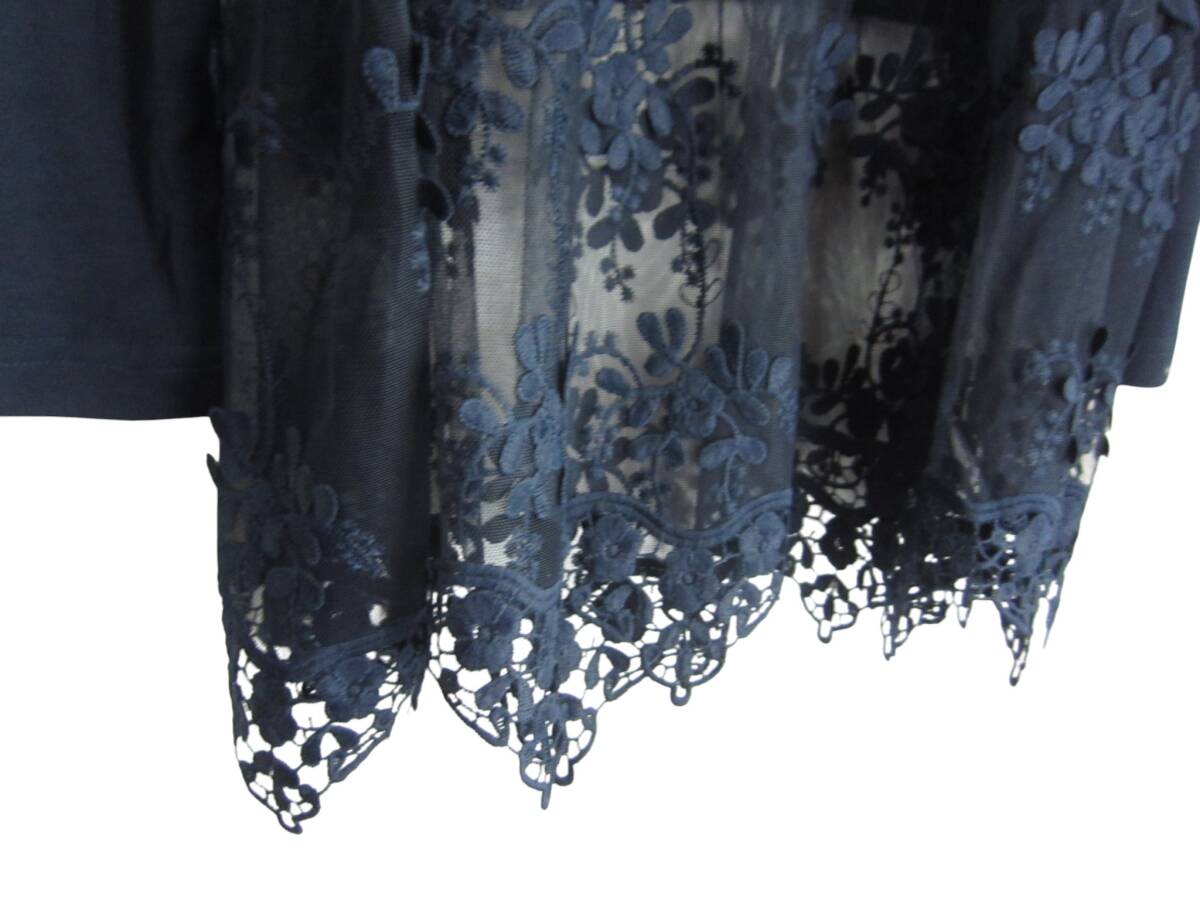 ★送料無料　新品　【4L】Rose Peche ローズペッシュ　ネイビー　裾レース　長袖カットソー　596-0802　定価6760円　大きいサイズ_画像4