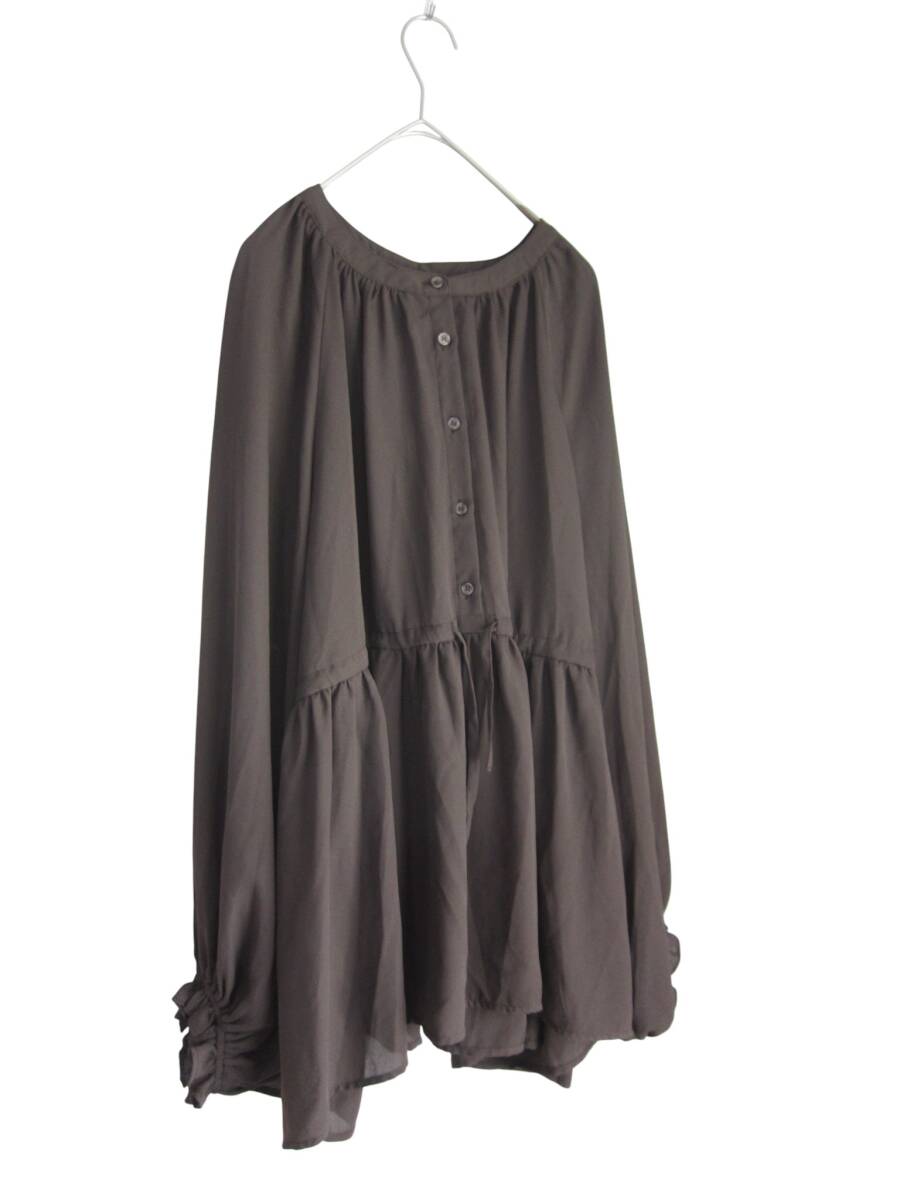 ★送料無料 M39 美品 【3L】 ~4L着用可 ブラウン 長袖 シフォン チュニック 大きいサイズ ゆうパケットポスト_画像2