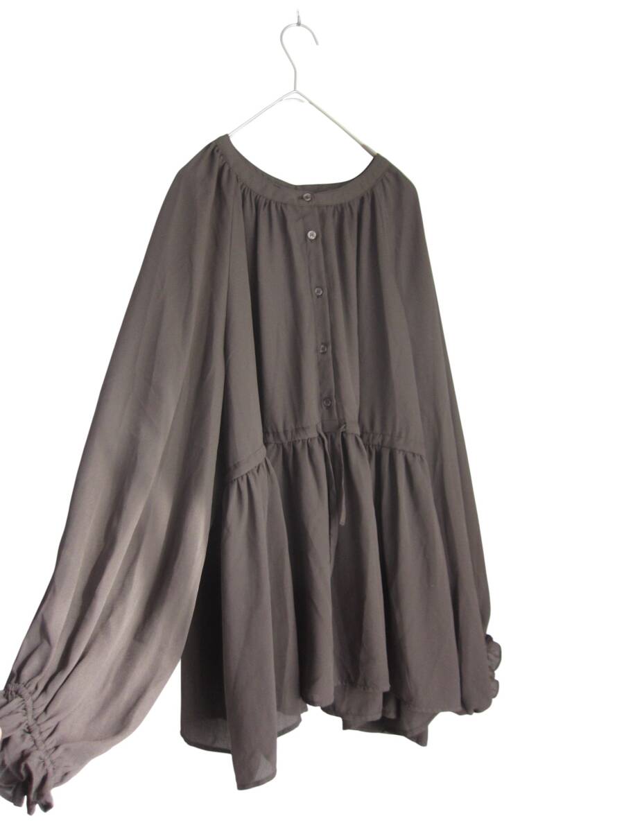 ★送料無料 M39 美品 【3L】 ~4L着用可 ブラウン 長袖 シフォン チュニック 大きいサイズ ゆうパケットポスト_画像4