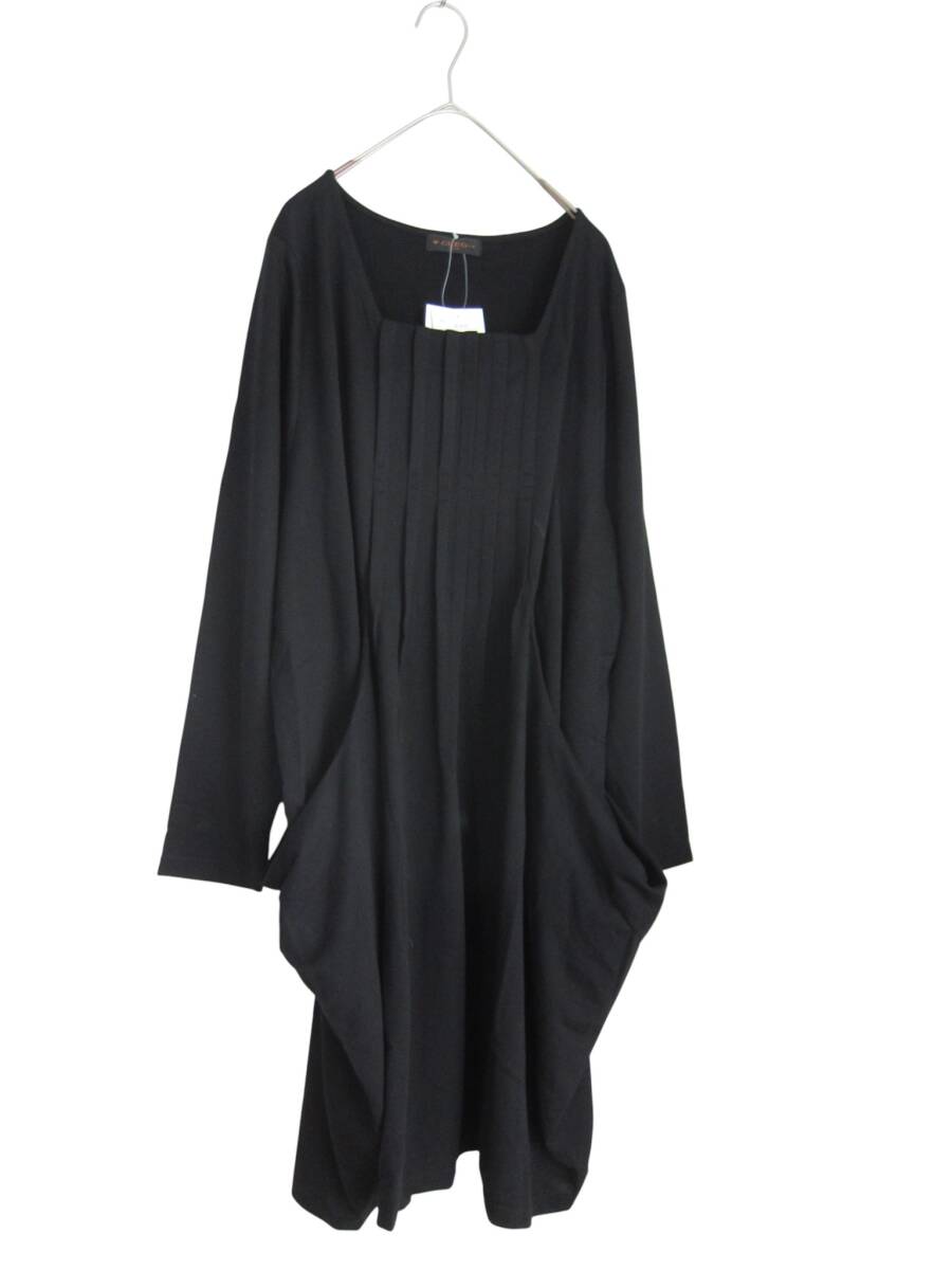 送料無料　T90　新品　【3L】　ブラック　両サイド　ポケット　ワンピース　7分袖　大きいサイズ　ゆうパケットプラス　_画像2