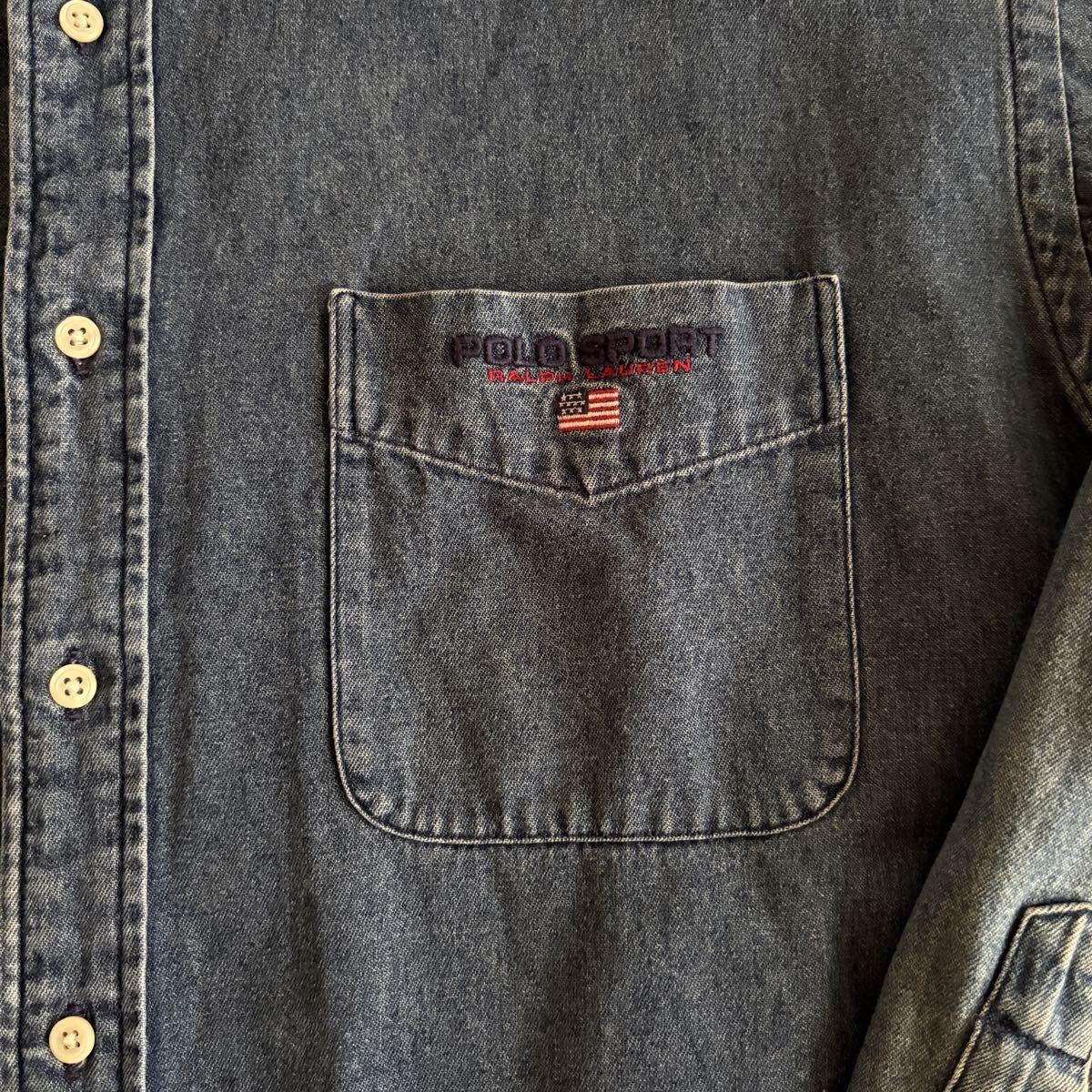 ★90s★ポロスポーツ ラルフローレン★デニムシャツ★ダンガリー★L★Lowell Sport★RALPH LAUREN_画像5