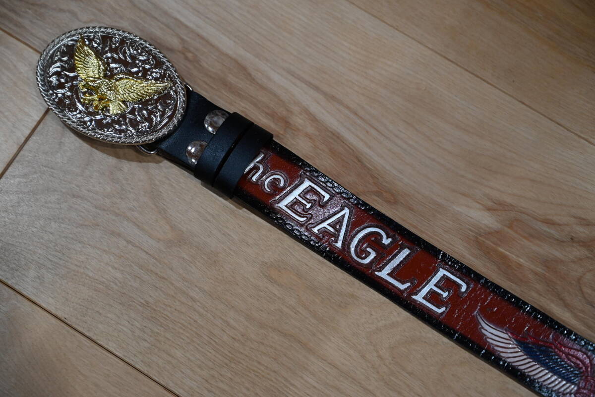 ★ハンドメイド レザー カービング柄 鷲柄バックル付きベルト イーグル柄★ダークブラウン!_画像6