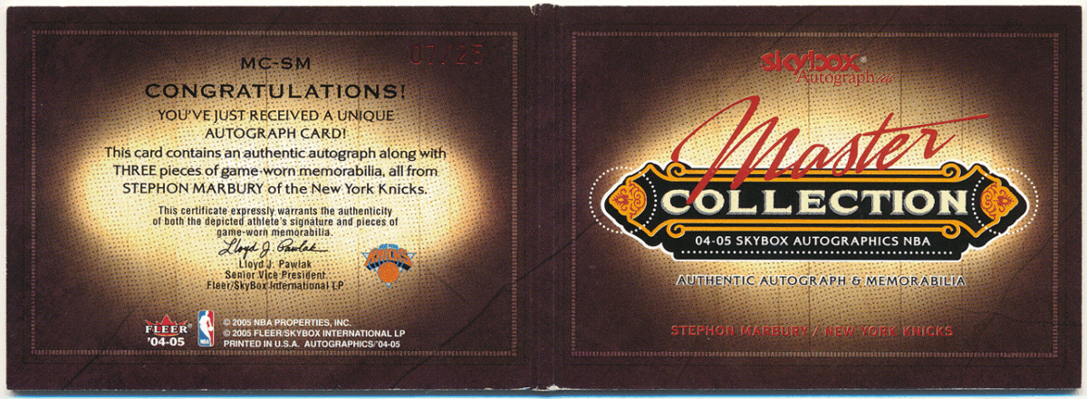 Stephon Marbury 2004-05 Skybox Autographics Master Collection Booklet Tag Patch Auto 25枚限定 パッチオート ステフォン・マーブリー_画像2