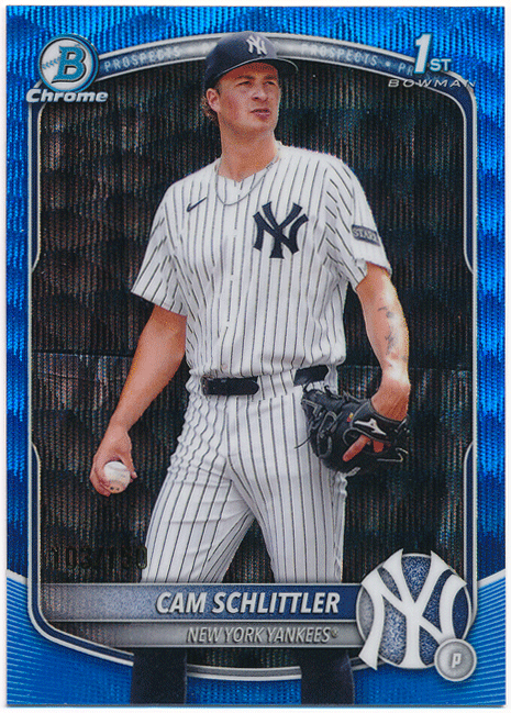 Cam Schlittler MLB 2025 Bowman Chrome 1st Bowman Blue Refractor 150枚限定 ブルーリフラクター キャム・シュリトラーの画像1