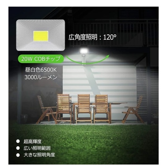 CLY сенсор свет наружный LED прожекторное освещение 20W днем белый цвет человек чувство сенсор рабочее освещение супер высокая яркость 2000LM 6500K садовый светильник код 1.5M No.3604