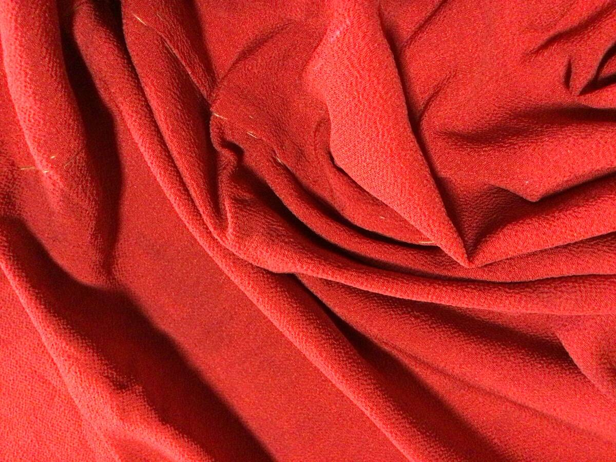 ＮＯ６１５、はなだの古布：：赤縮緬腰巻_画像2