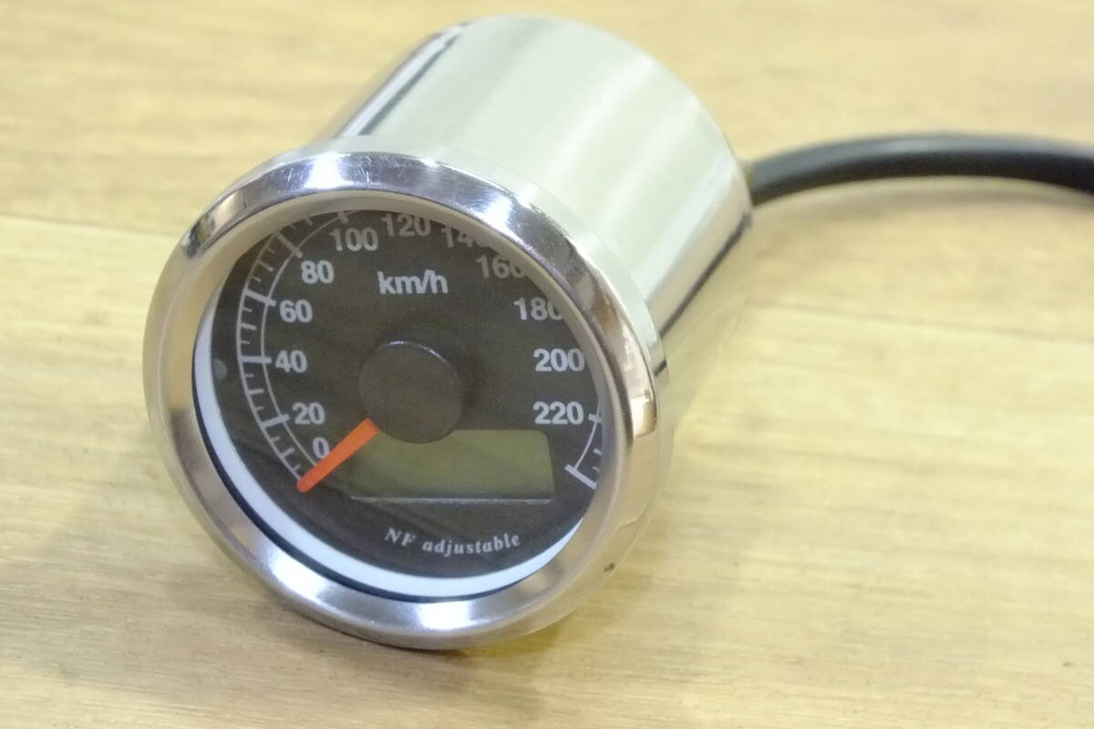 ★ ネオファクトリー 48mm 小型 電気式 NFアジャスタブルスピードメーター ステンレス 黒盤 スポーツスター 中古良品_画像1