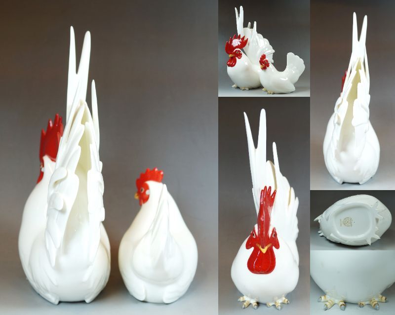 ☆壱☆ノリタケ Noritake スタジオライン 雄鶏/雌鶏 ペア 2点set 陶器 置物 フィギュリン アンティーク/オールドノリタケ 美品☆_画像10