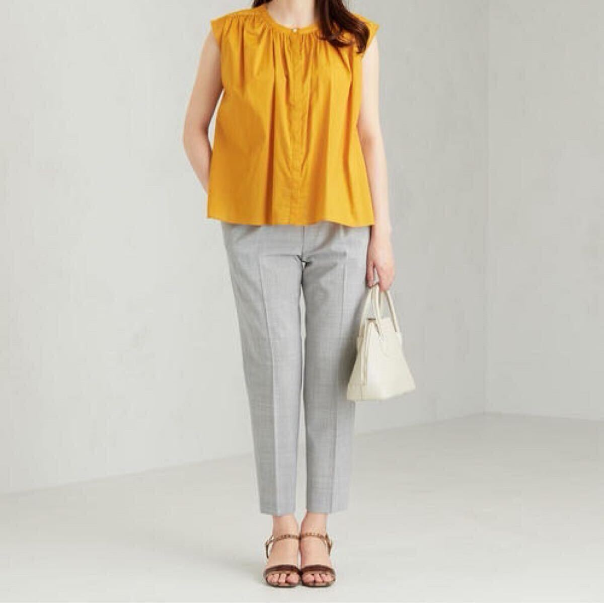 【100円〜】green label relaxing グリーンレーベルリラクシング　[手洗い可能/ライトカチリラ] ◆D テーパード パンツ グレー 38_画像2