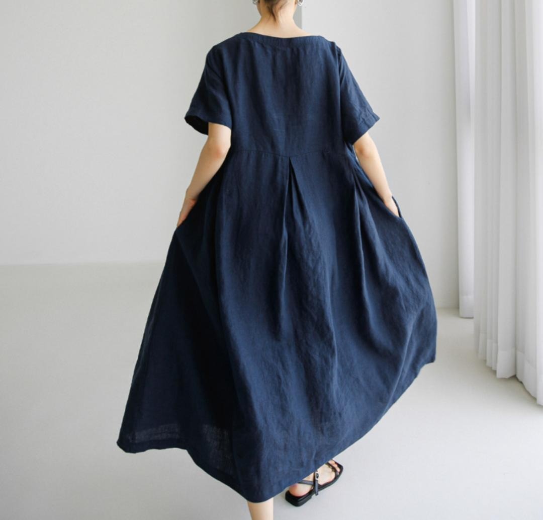 【 ￥3980￥3180 】ワンピース　半袖　綿麻でサラっと　体型カバー　ラク_画像4