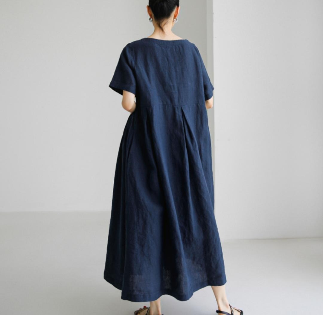 【 ￥3980￥3180 】ワンピース　半袖　綿麻でサラっと　体型カバー　ラク_画像3