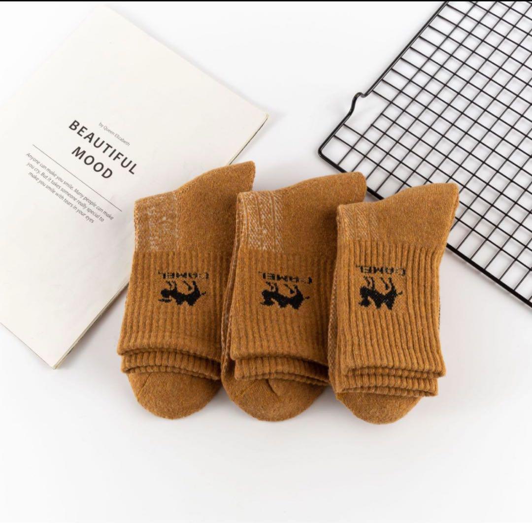 防寒ソックス　キャメルカラー　3足　男女　ルームソックス　おやすみ靴下　ウール混_画像8