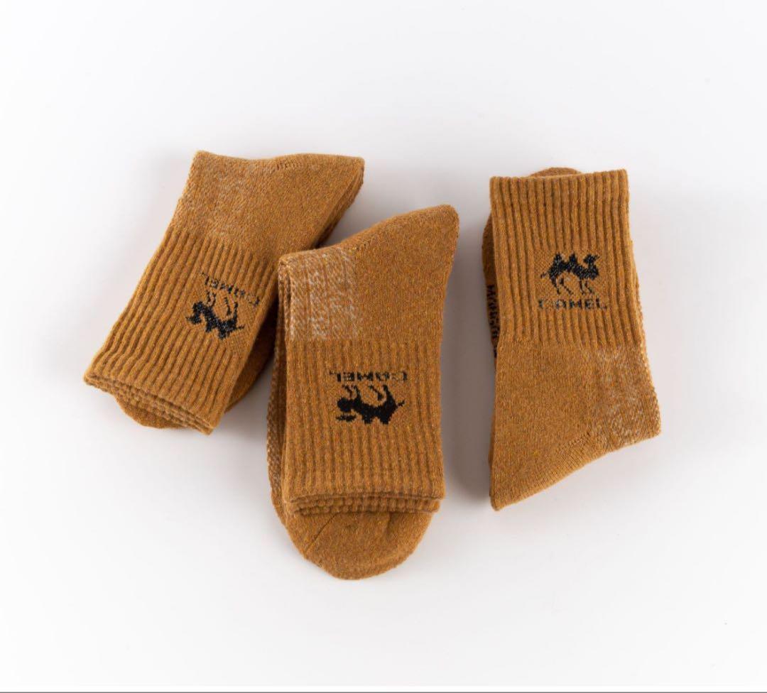 防寒ソックス　キャメルカラー　3足　男女　ルームソックス　おやすみ靴下　ウール混_画像5