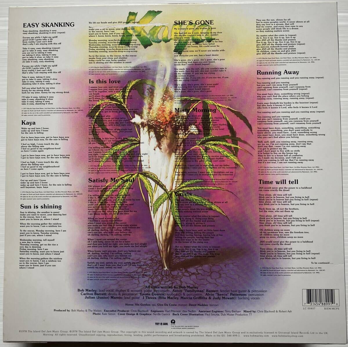UK LP BOB MARLEY & THE WAILERS KAYA Rasta Color Label 548 899-1_画像2