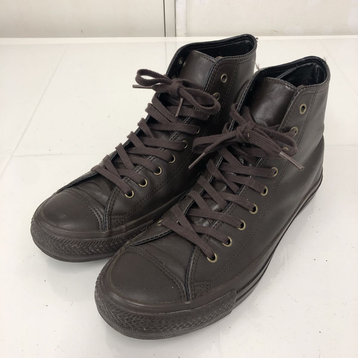 CONVERSE コンバース ハイカットスニーカー レザー シューズ オールブラウン 8.5 27cm メンズ 1C269 M645DNQC00470 靴 中古品 _画像1