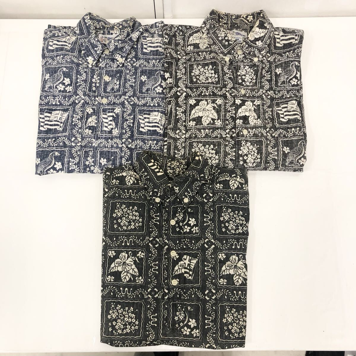 reyn spooner レインスプーナー アロハシャツ ３点セット 長袖シャツ 総柄 ヴィンテージ ハワイアンシャツ ブラック ハワイ製 XS~M _画像1