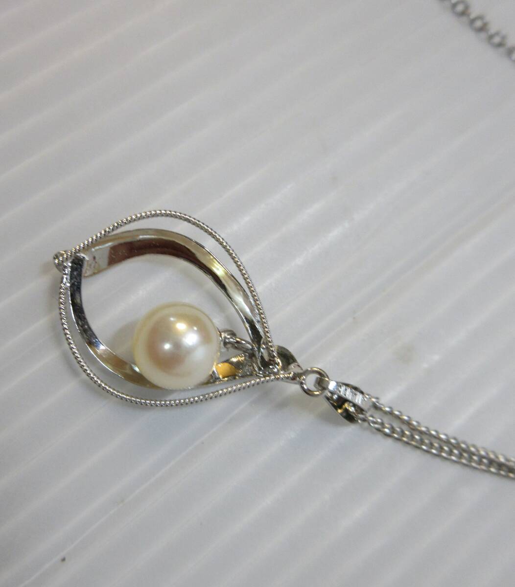 ジュエリー ネックレス フラワーモチーフ ローズクォーツ・パール調トップ 二点まとめて _画像6