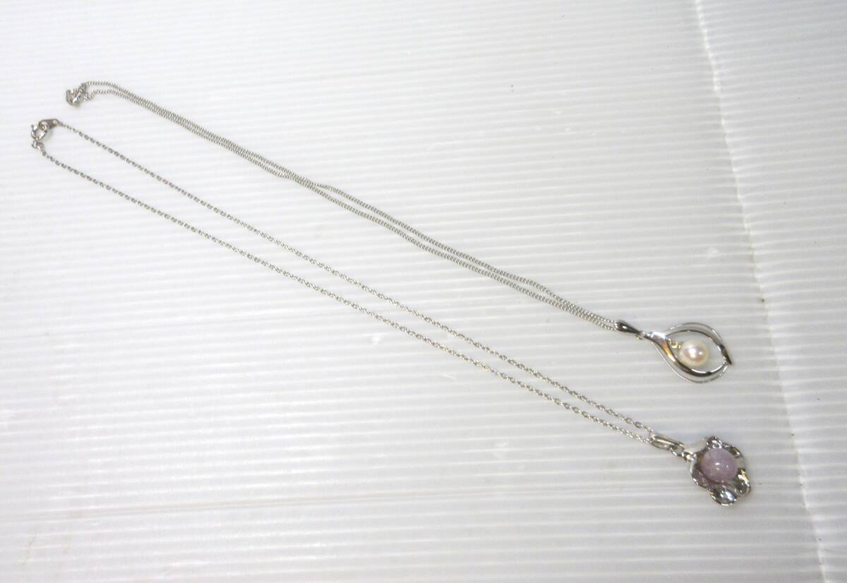 ジュエリー ネックレス フラワーモチーフ ローズクォーツ・パール調トップ 二点まとめて _画像2