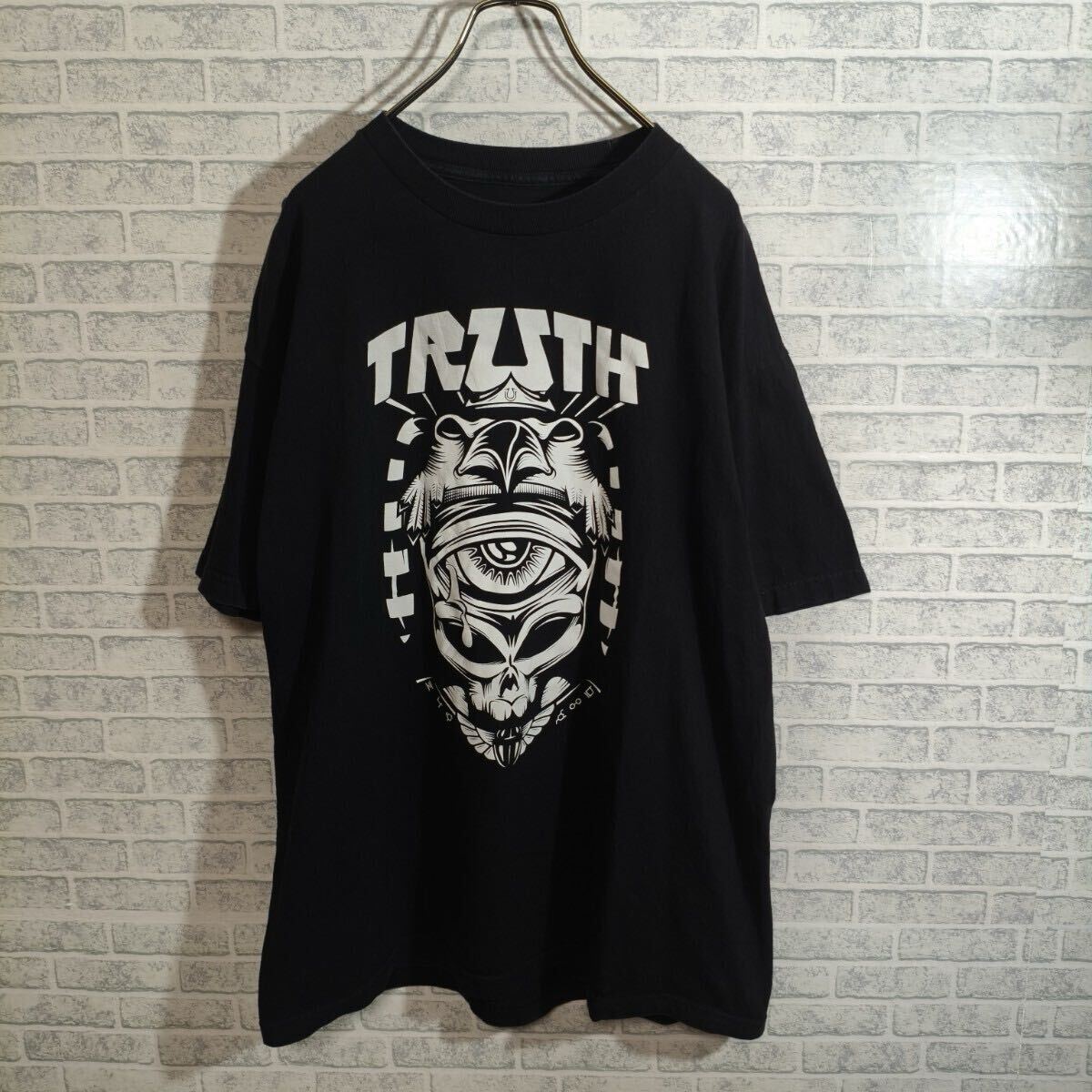 メンズ 半袖Tシャツ プリント TRUTH ドクロ 黒 ブラック XLサイズ_画像1