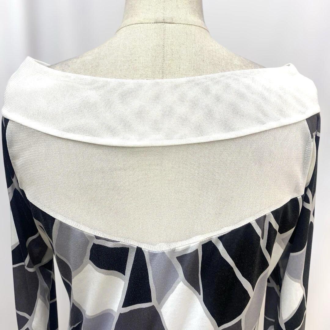 Y5571 チャコット M グレー オフショル 総柄 トップス 社交