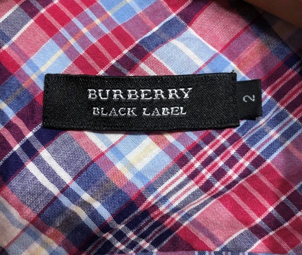 BURBERRY BLACK LABEL　バーバリーブラックレーベル　ホース刺繍　赤系　チェック柄　長袖シャツ　サイズ2 メンズ_画像9