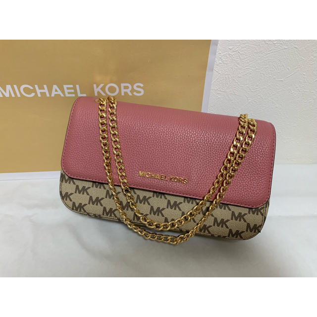 「訳あり」新品 マイケルコース シグネクチャー柄 ハンドバッグ ショルダーバッグ ピンクベージュ MICHAEL KORS