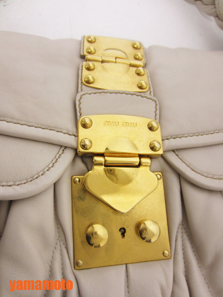  free shipping miu miu MiuMiu matelasse 2WAY bag handbag shoulder bag leather gray strap beautiful goods 