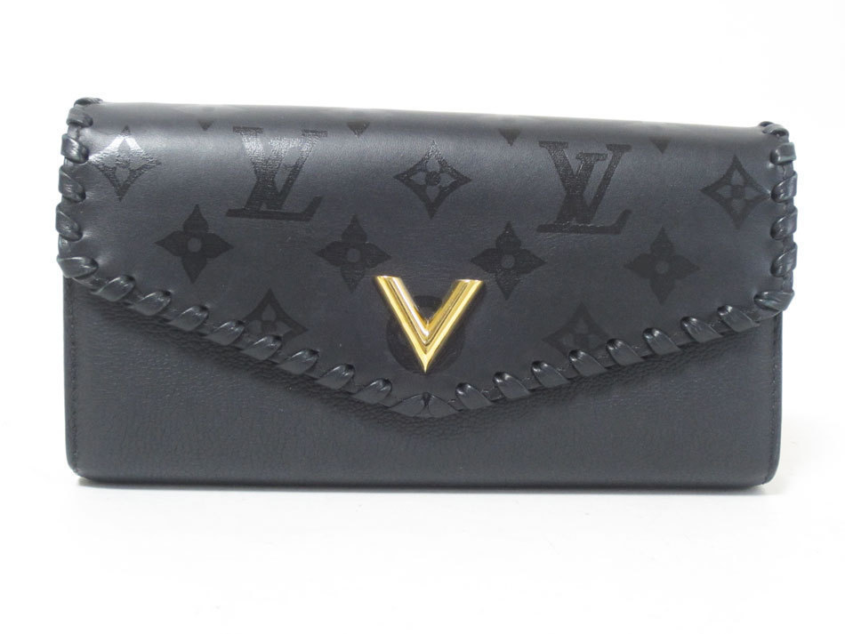 送料無料 LOUIS VUITTON ルイヴィトン レザー ブラック ポルトフォイユ・ヴェリー 長財布 2つ折り ゴールド金具 M62059_画像1