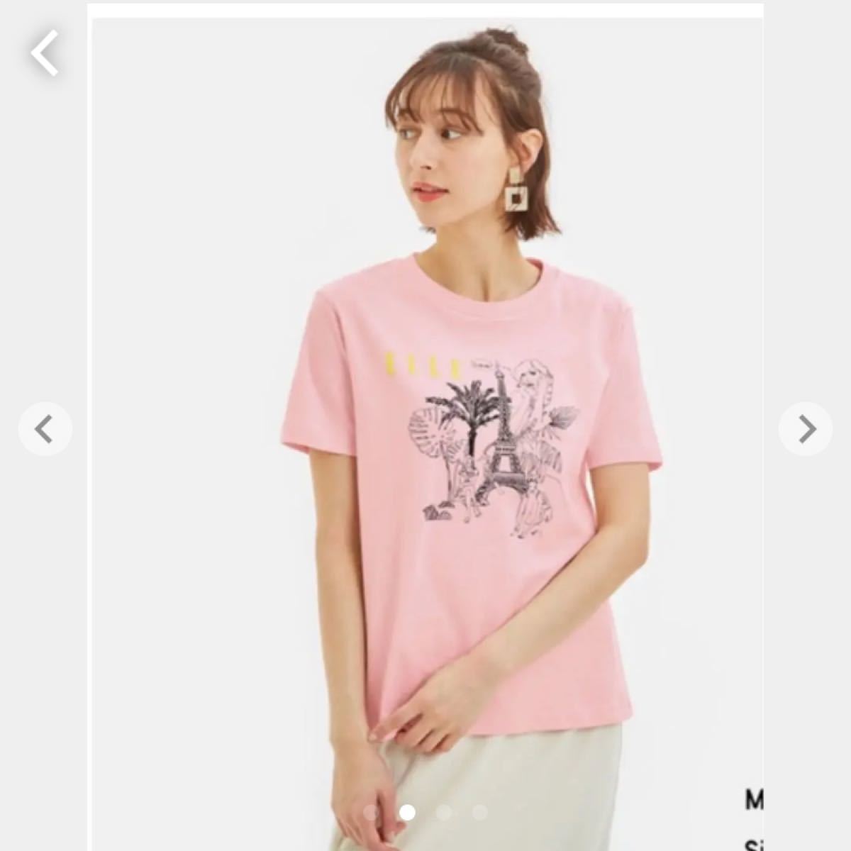 GU  ELLE  コラボ　Tシャツ　ピンク　Lサイズ