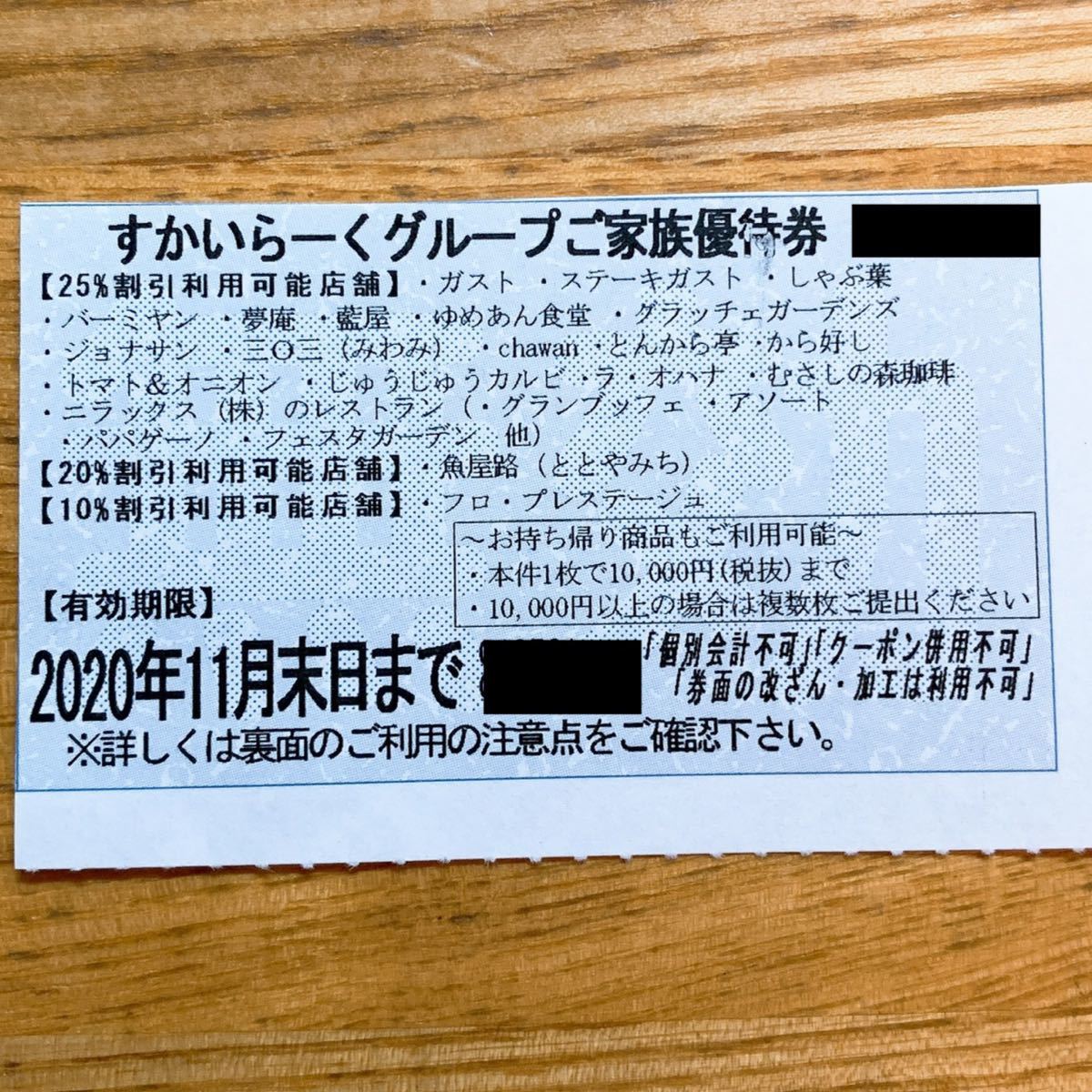 すかいらーくグループ25%割引券　１枚