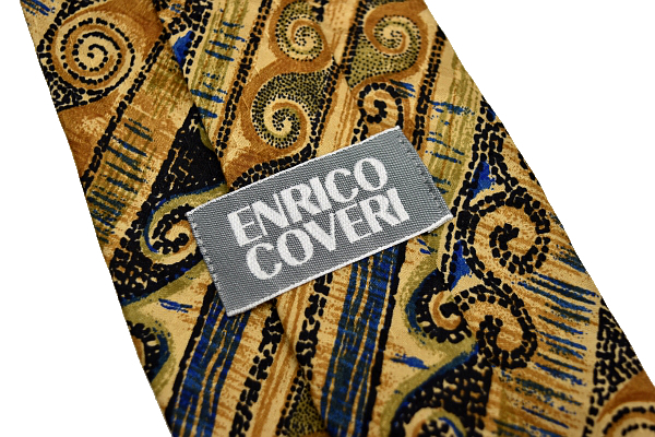 N-1909★送料無料★超美品★ENRICO COVERI エンリコ コベリ★HAND MADE イタリア製 ブラウン茶色 総パターン柄 シルクネクタイ_画像5