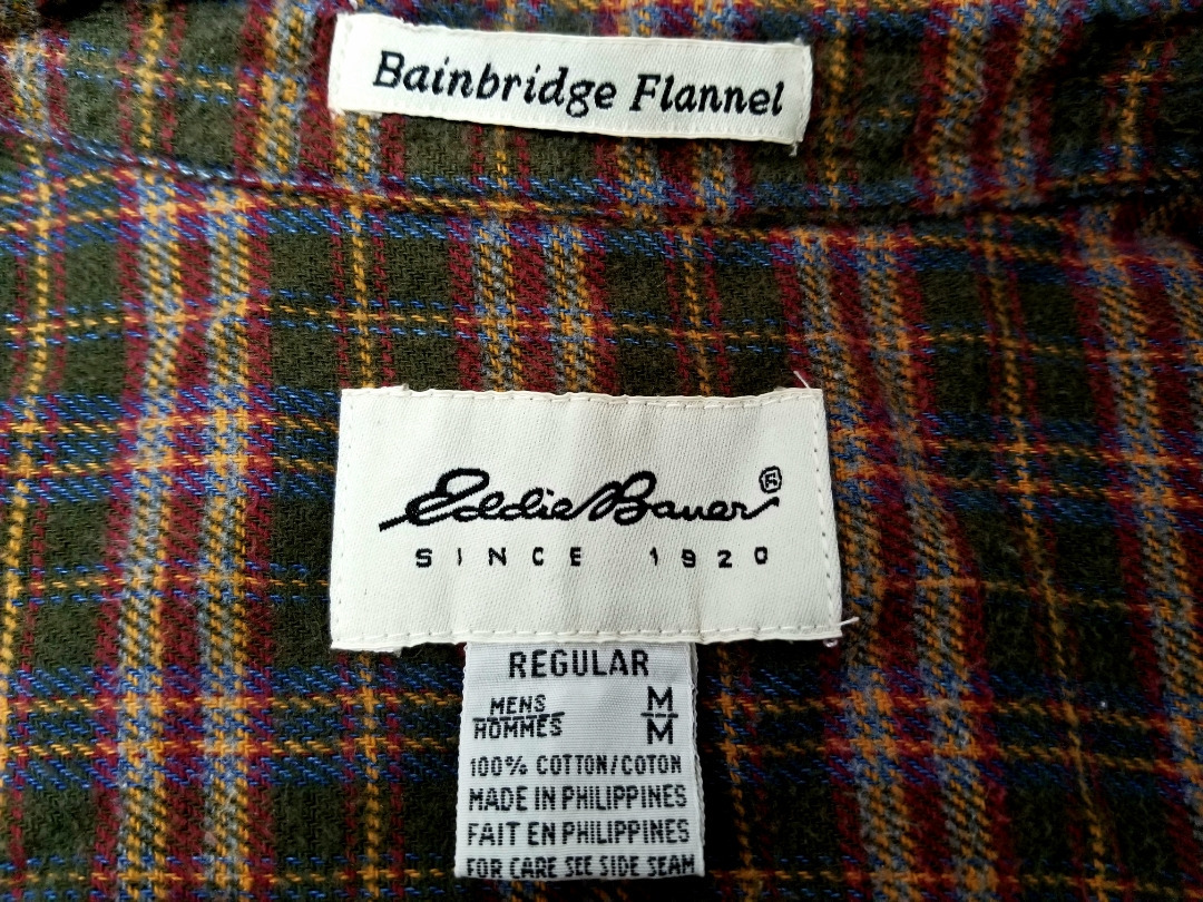 良好 良い柄 90s ビンテージ EDDIEBAUER Bainbridge Flannel ヘビーネルシャツ フランネルシャツ M エディーバウアー_画像7