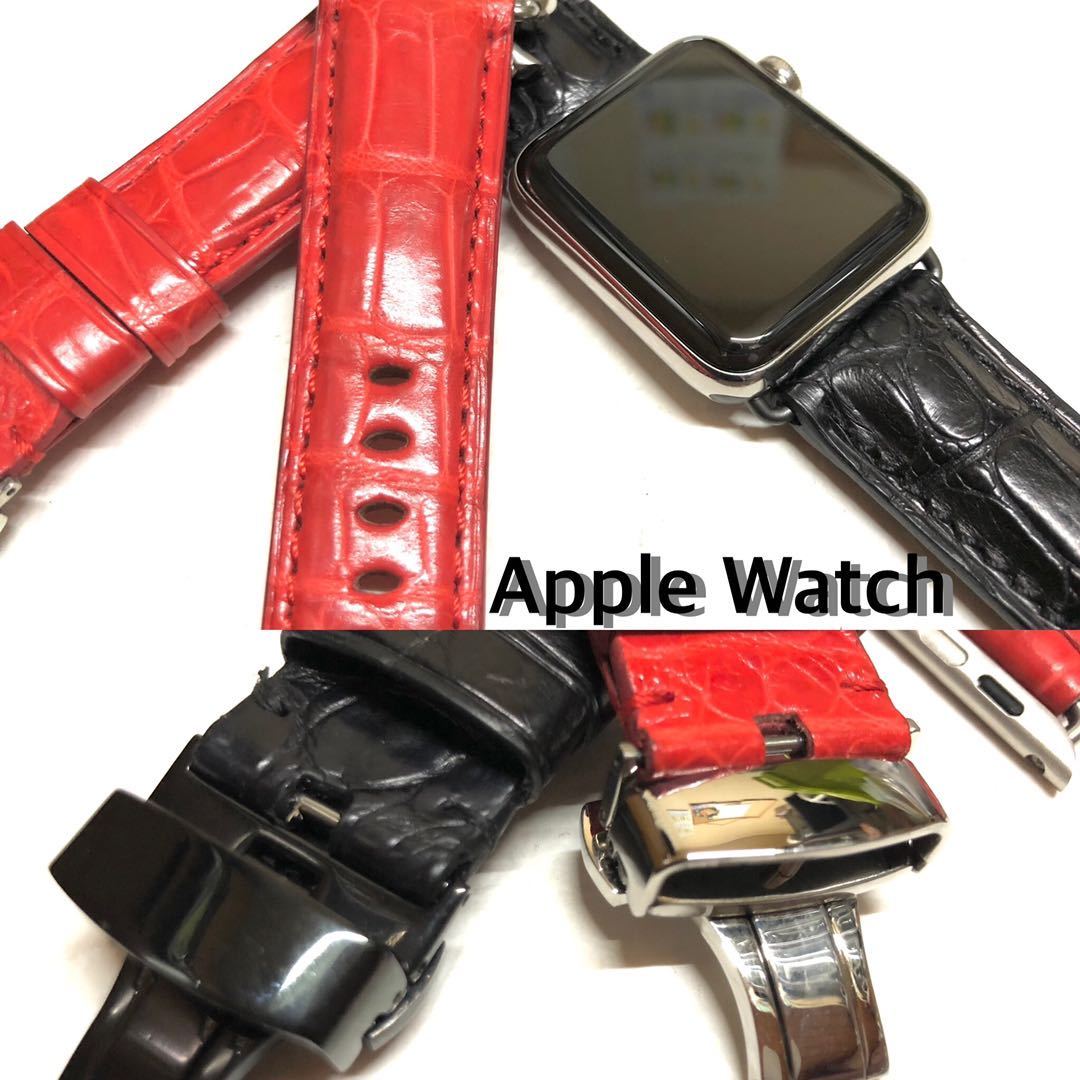 アップルウォッチ applewatch series8,7,6,SE,5,4,3,2,1 42mm44mm45mm クロコダイル 両面（アダプター22mmＤバックル取付工具セット）R739_画像3