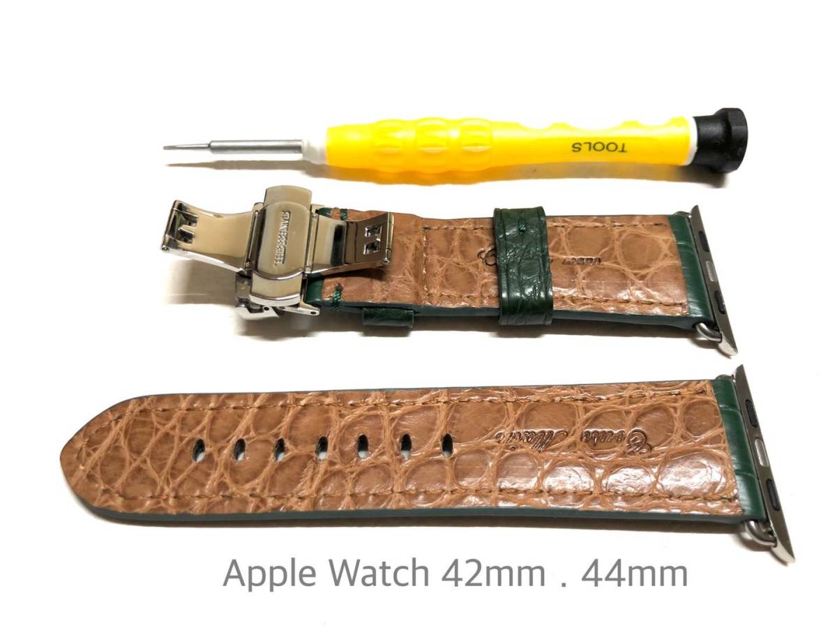 アップルウォッチ applewatch series8,7,6,SE,5,4,3,2,1 42mm44mm45mm クロコダイル 両面（アダプター22mmＤバックル取付工具セット）R739_画像2