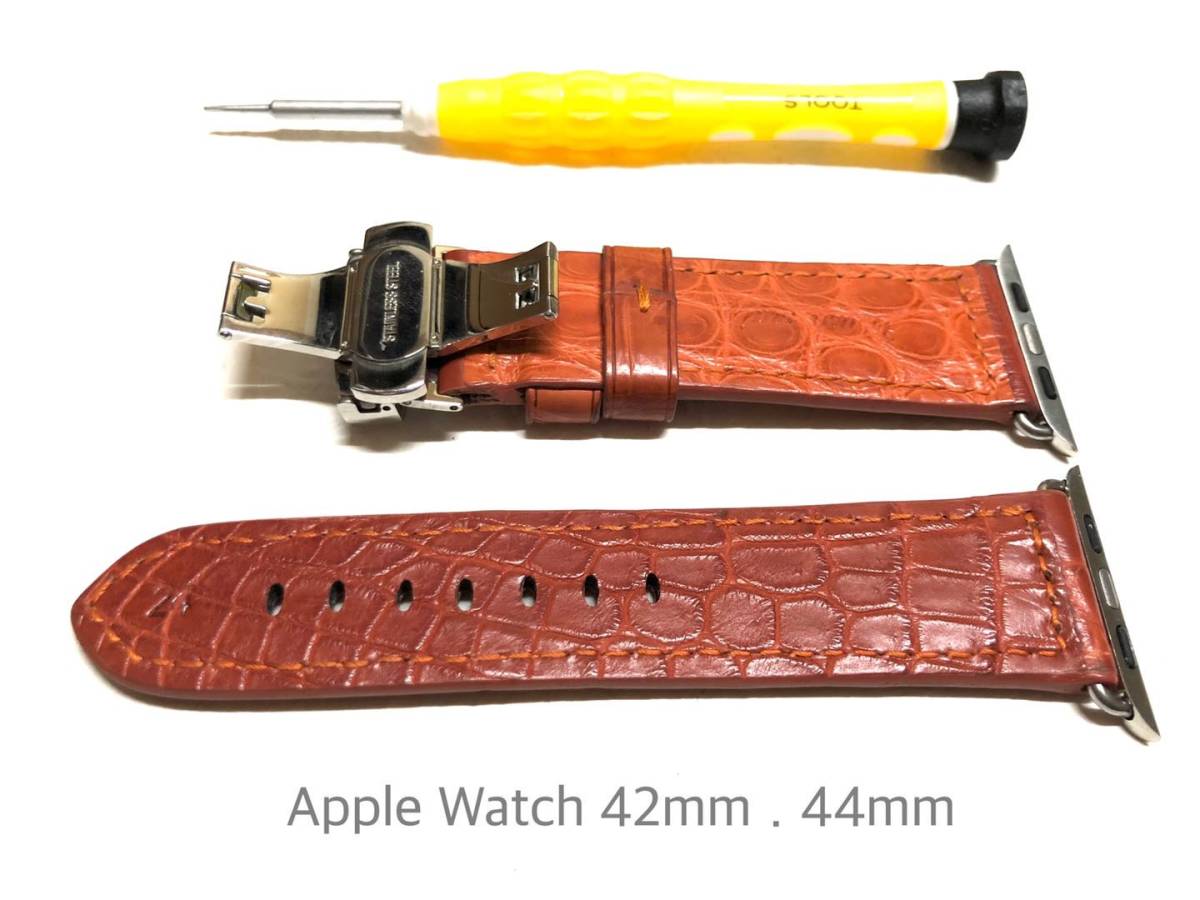 アップルウォッチ applewatch series9,8,6,SE,5,4,3,2,1 42mm 44mm クロコダイル 両面 （アダプター 22mmＤバックル 取付工具セット）R740_画像2