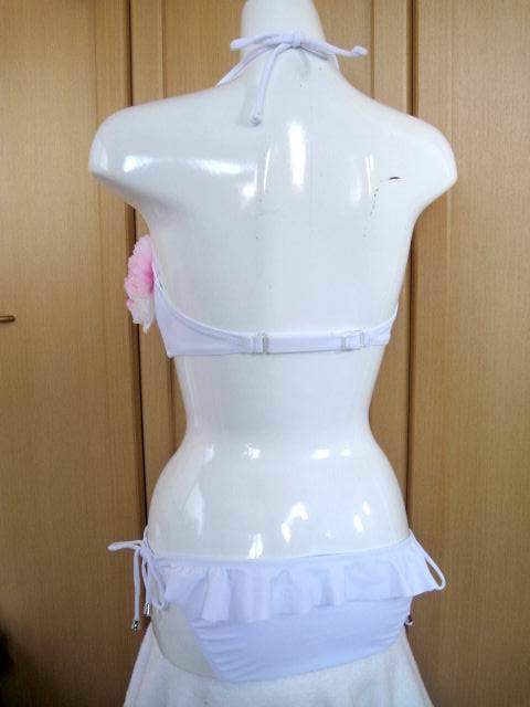  white ground .. origin . flower. motif halter-neck bikini swimsuit (7S) new goods 