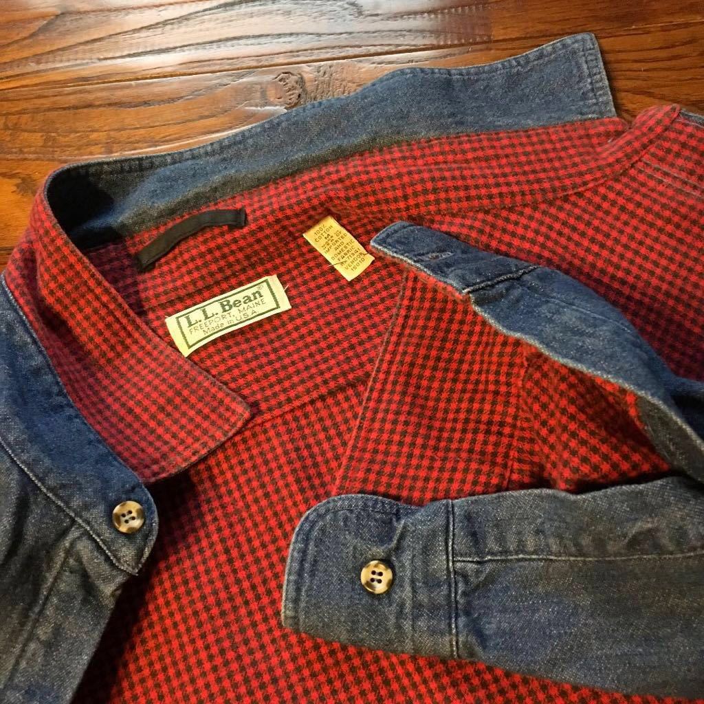 新品同様極美品！80's USA製 L.L.Bean エルエルビーン ネル裏付 メンズ デニムシャツ 長袖 ヴィンテージ ビンテージ デニム ワークシャツ_画像10