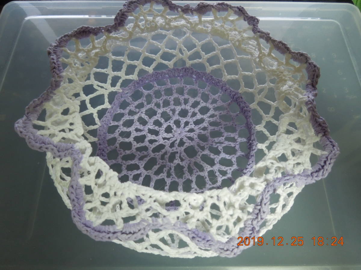  hand-knitted case white thread × purple thread / Showa Retro that time thing / handmade hand made 