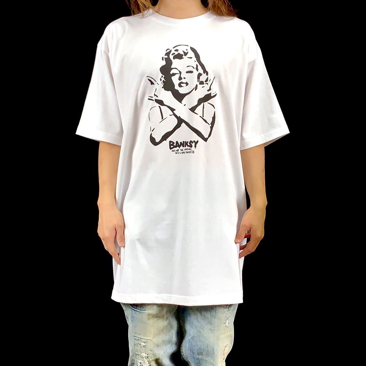 新品 大きい オーバーサイズ XXL 3XL 4XL 5XL 対応 BANKSY バンクシー マリリンモンロー 挑発 ジェスチャー ビッグ Tシャツ ロンT パーカー_画像1