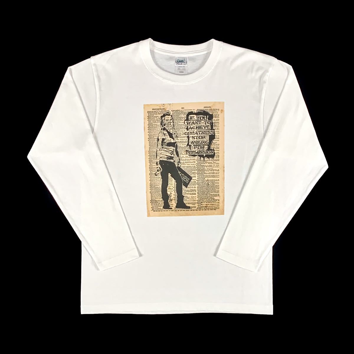 新品 大きい オーバーサイズ XXL 3XL 4XL 対応 バンクシー BANKSY スプレーガール 英字レトロペーパー ビッグ ロンT 長袖 Tシャツ パーカー