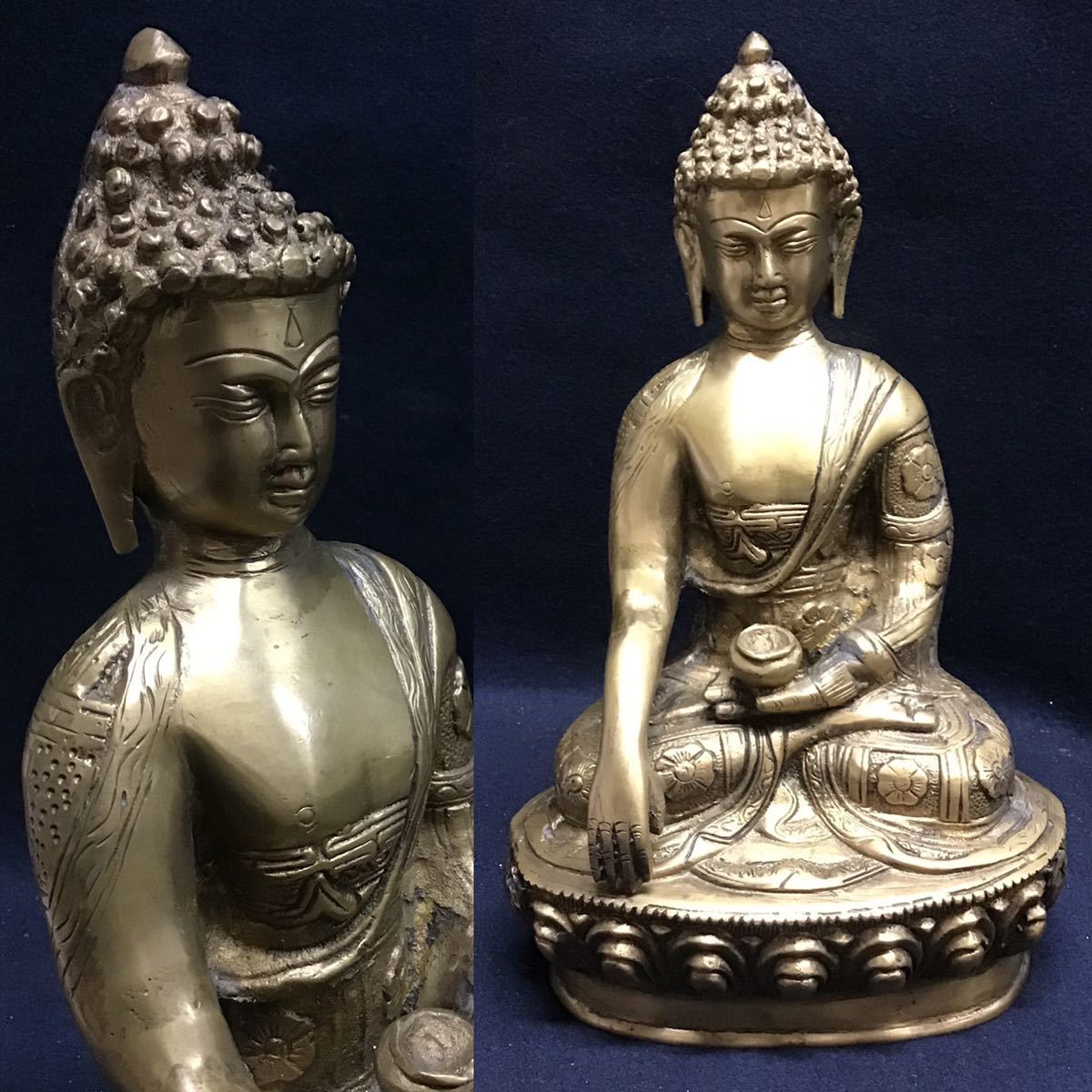 割引 仏教美術 古美術 ネパール　真鍮製 釈迦如来　金属工芸　高さ27cm 薬師如来 仏像　阿弥陀如来坐像　チベット仏教　2700g 仏像