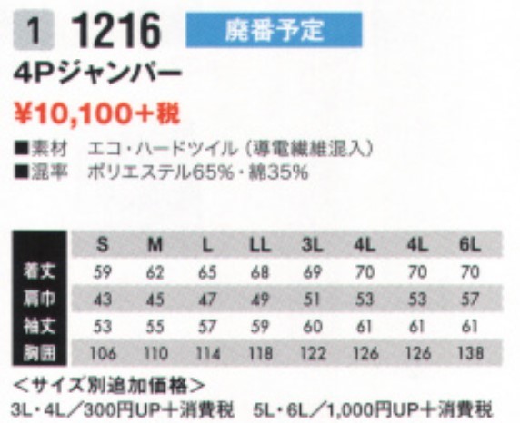 ビックイナバ特価//藤和 秋冬用エコ・ハードバーバリー長袖ブルゾン1216【52オリーブ・Lサイズ】定価1枚11110円が、2枚組で即決1680円_画像2