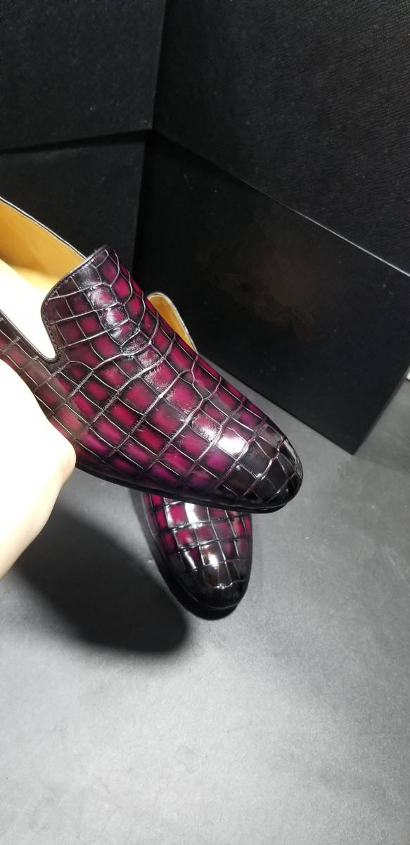 希少色☆職人手染め※26cm 24-27cm クロコダイル ローファー スリッポン ...