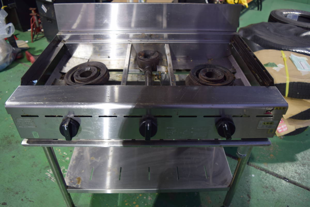 3口　コンロ　サンウェーブ　LPG　ガスコンロ　業務用調理器　厨房機　900×590×800_画像1