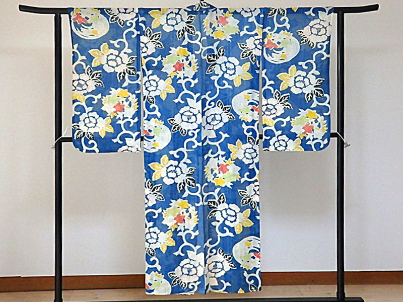 税込) きもの天国・リユース・アンティーク・絽小紋きもの・147cm