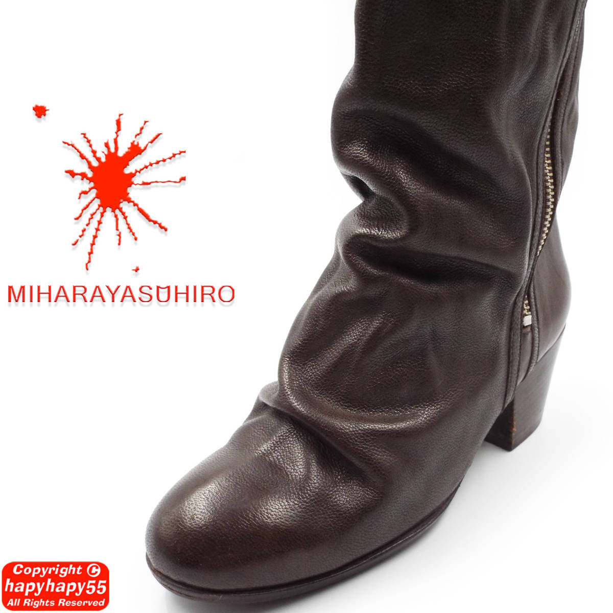 定価8.8万■名作 MIHARA YASUHIRO ニットレイヤード ロングブーツ◆牛革 レザー サイドジップ LGB hyde KMRi ifsixwasnine_画像6